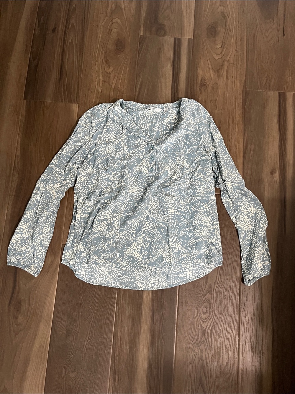 Light Blue Printed V-Neck Long Sleeve Blouse by